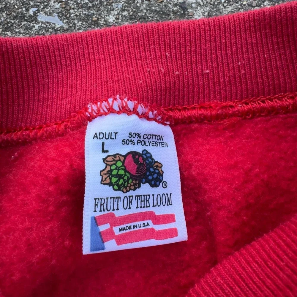 Vintage 90s Fruit Of The Loom New York Crewneck Streetwear Red Large (b2)